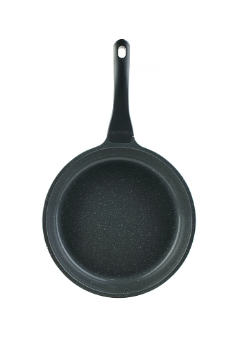 New empty frying pan isolated on white background on top view with clipping path object cooking design
