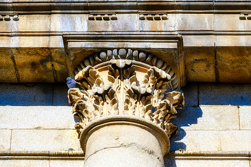 Classical marble pillars on the facade of a building, Athens Greece