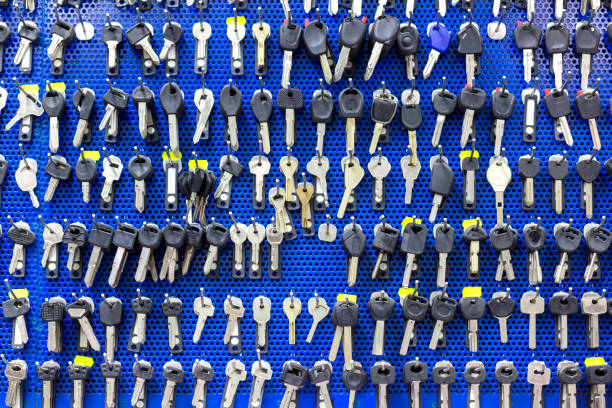 Many keys hang on the wall as a background.
