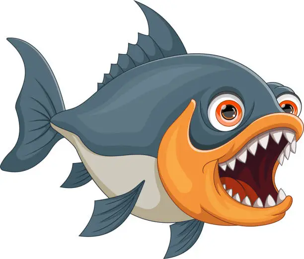 Vector illustration of Angry Piranha cartoon