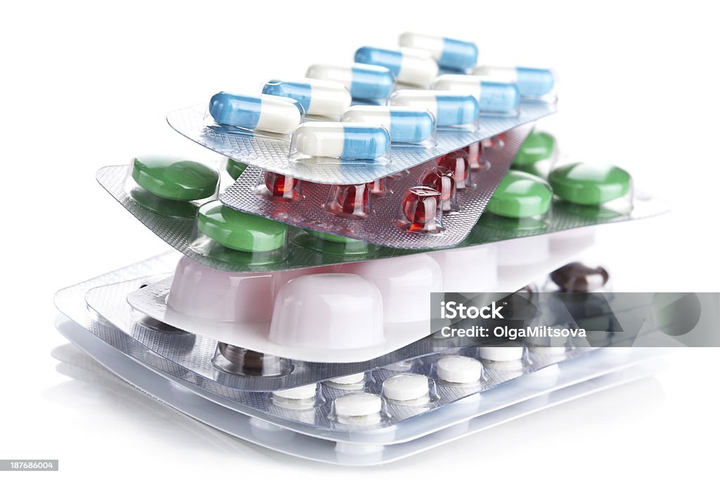 stack of pill packs isolated Antibiotic Stock Photo
