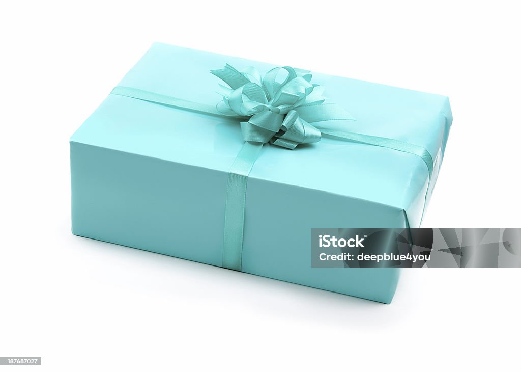 Turkusowy prezent boxwith pętli na białe puste - Zbiór zdjęć royalty-free (Badanie lekarskie)