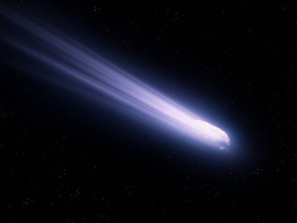 istock Bright long tail of a comet on a black background with stars. 1876871487