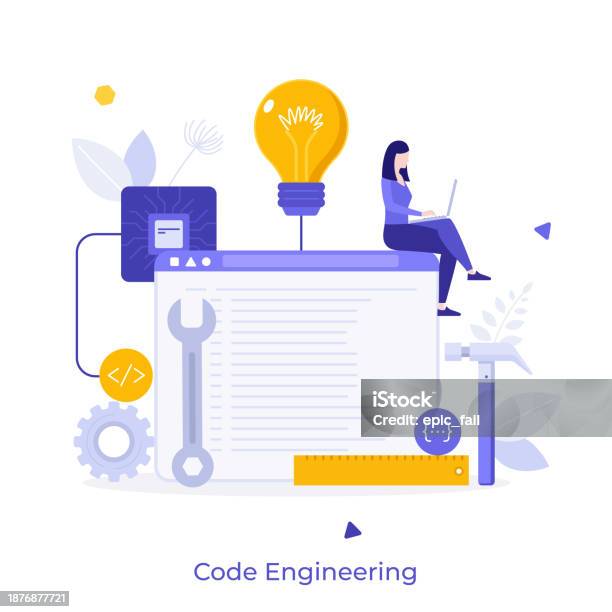 Programmer Or Coder Sitting On Program Window And Working On Laptop ...