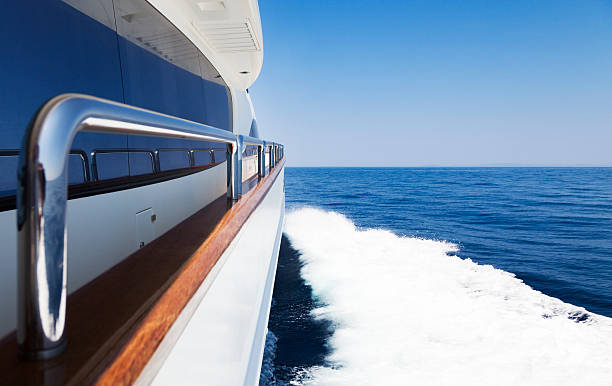 istock Yacht Sailing at High speed. Sea. Deck. Hand Rails. Close-up. 187691053