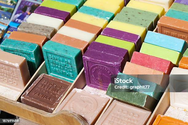 Different Flavored Bars Of Soap Stock Photo - Download Image Now - Marseille, Bar Of Soap, Market - Retail Space