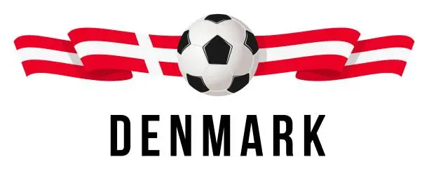 Vector illustration of Soccer ball on the background of the flag of Denmark. A ribbon in the form of the flag of Denmark with a soccer ball in the center. Vector illustration for banner and poster. vector