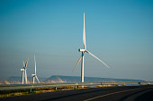 Wind turbines produce electricity the clean energy.