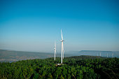 Wind turbines produce electricity the clean energy.