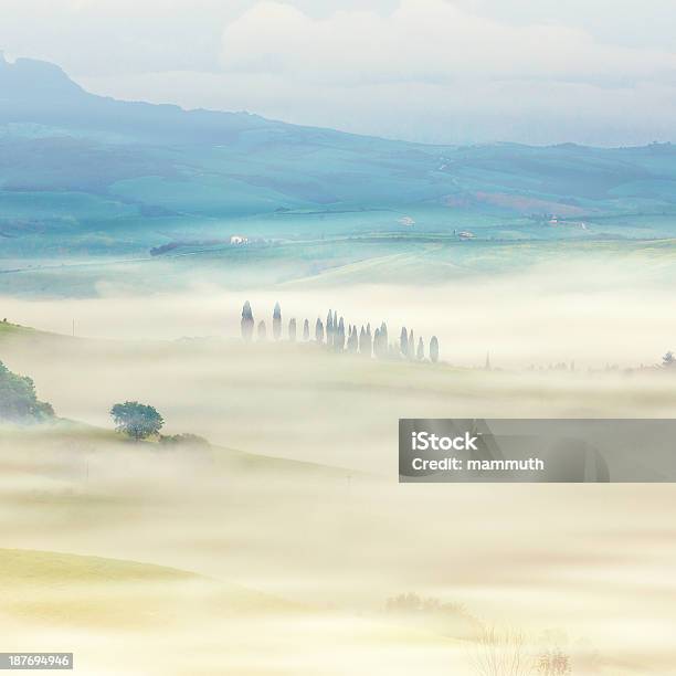 Niebla De La Mañana En Toscana Foto de stock y más banco de imágenes de Aire libre - Aire libre, Campo - Tierra cultivada, Ciprés