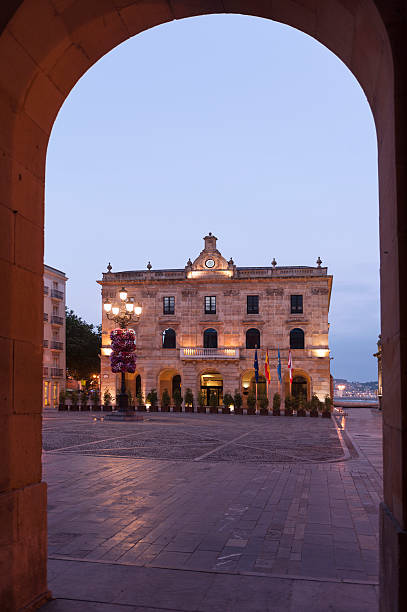 Town hall in Gijón, Spain.Night view.