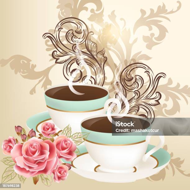 Милый Вектор Фоне С Чашками Чая — стоковая векторная графика и другие изображения на тему Старомодный - Старомодный, Чайная чашка, Ароматерапия
