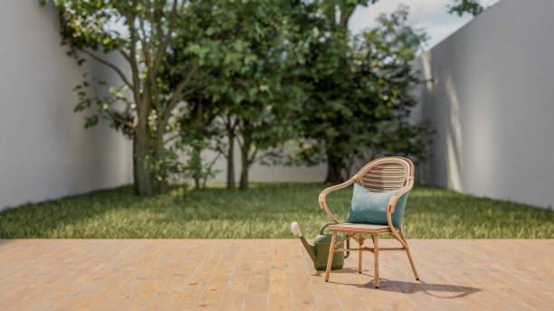 istock House Backyard: Tranquil Retreat with Lush Greenery and Cozy Seating 1877006491