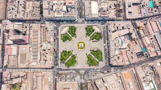 Drone shot view of Plaza San Martín, Lima, Peru