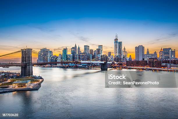 New York City - Fotografie stock e altre immagini di Ponte di Brooklyn - Ponte di Brooklyn, Veduta aerea, Notte