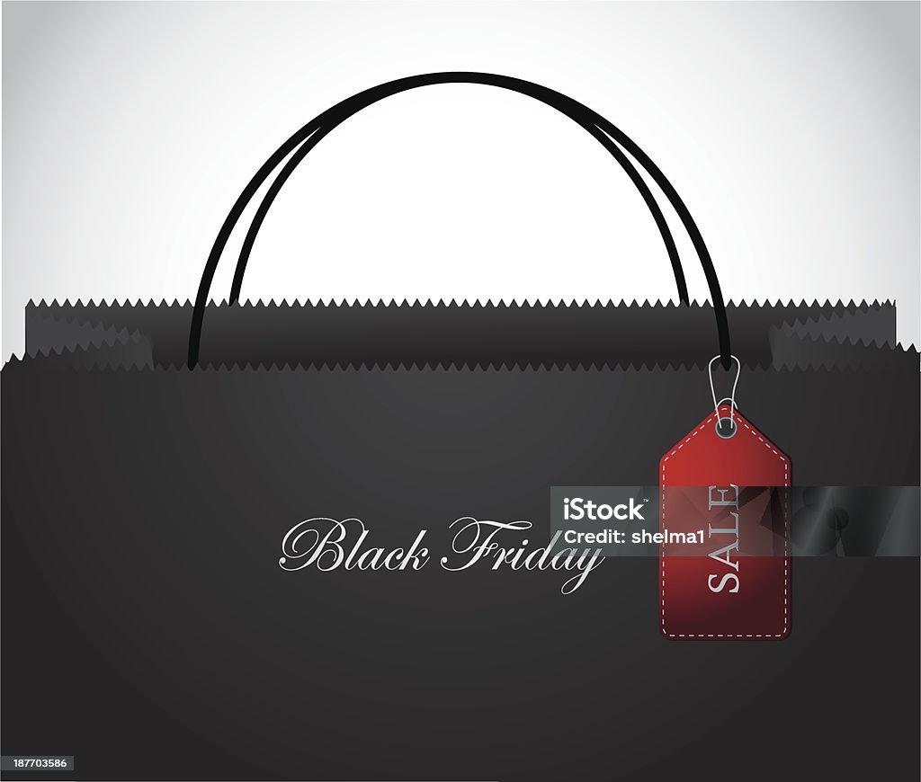 Black Friday bolsa de compras com etiqueta de venda. - Vetor de Black Friday - Shopping Event royalty-free