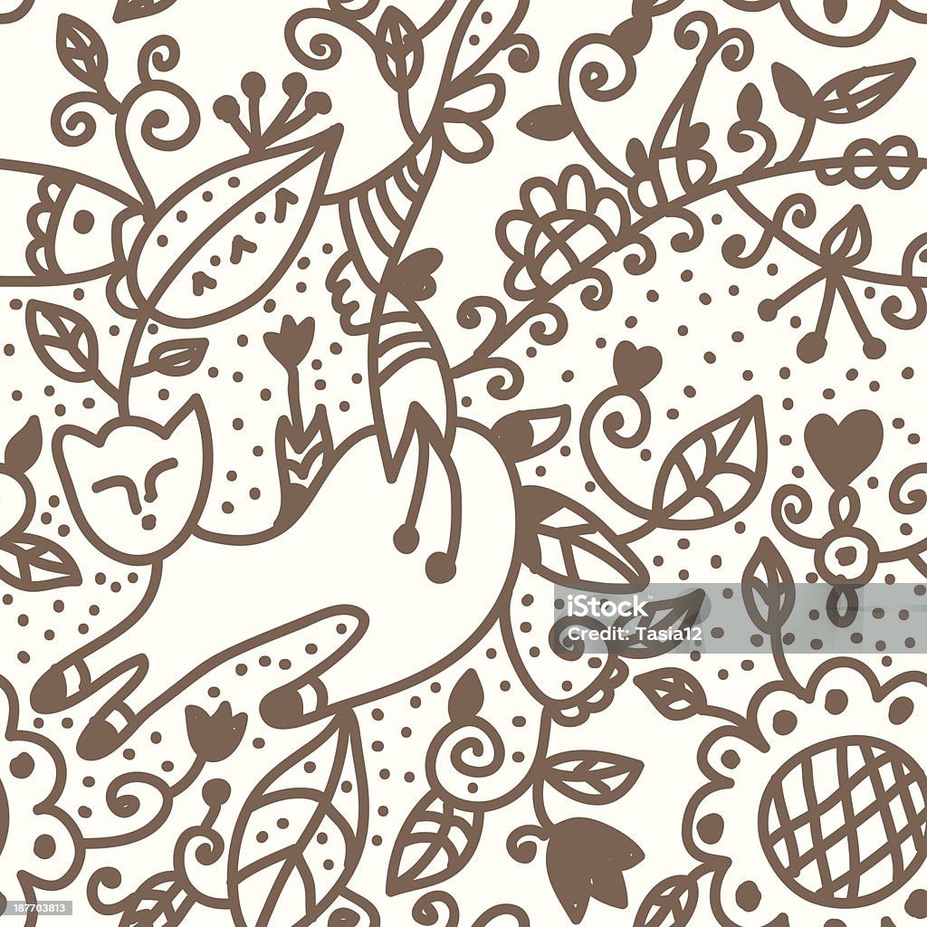 Abstract Cat Design Thread Design Floral Seamless Abstract Design With Cat Stock Illustration - Download ...