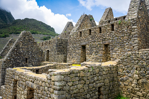 General view of buildings inside Sacred City of Machu Picchu, Peru
