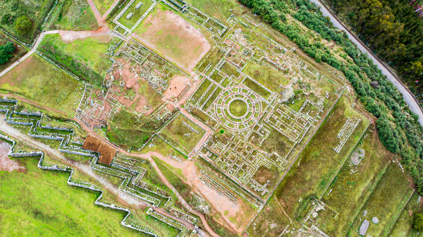 Panoramic view from above of Saqsaywaman, Cusco, Peru