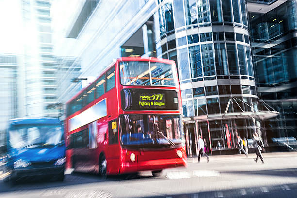 istock Red bus double-decker in Canary Wharf 187709400