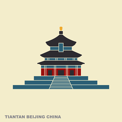 Tiantan Temple of Heaven in - modern colored vector illustration