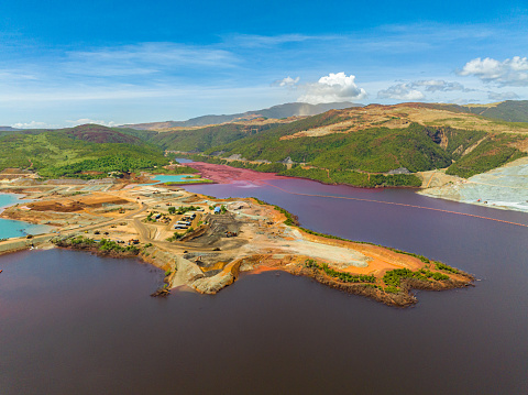 Aerial view of environmental resources the nickel mine. Mining in an open pit. Mindanao, Philippines.