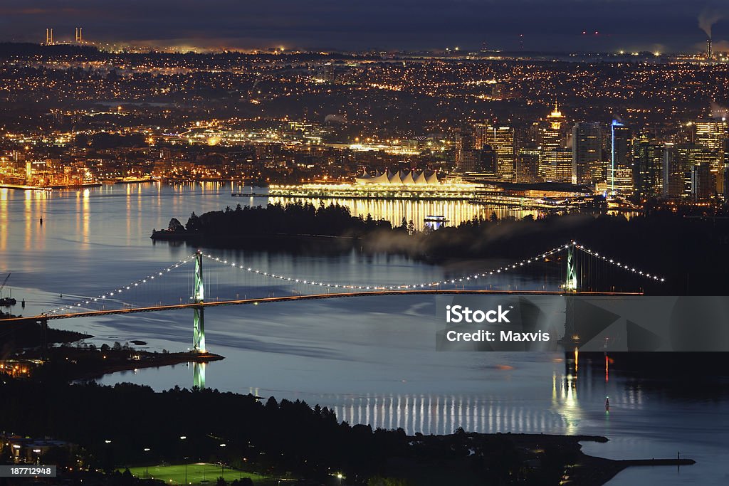 Vancouver, Lions Gate Bridge, Vogelperspektive Nacht - Lizenzfrei Nacht Stock-Foto