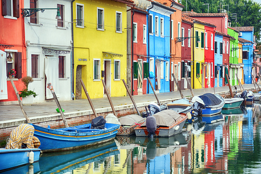 Colorful Buildings of Burano island in Venice, Italy