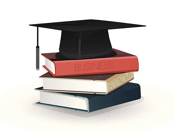 Vector illustration of Books and graduation cap