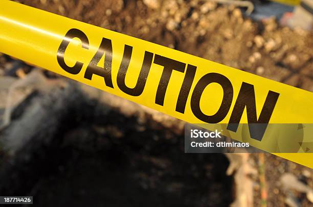 Yellow Caution Tape Stock Photo - Download Image Now - Barricade Tape, Construction Site, Archaeology