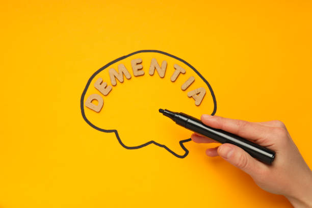 istock Brain drawing on yellow background and  hand with  marker 1877149679