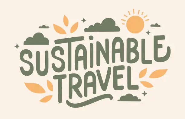 Vector illustration of Sustainable travel lettering eco-friendly traveling concept ecotourism banner