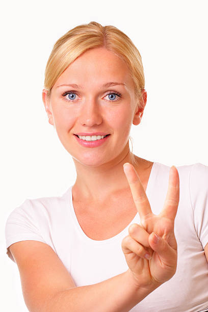 Happy blonde woman stock photo