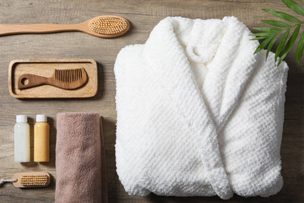 istock Bath accessories and supplies, composition with bathrobe 1877175093