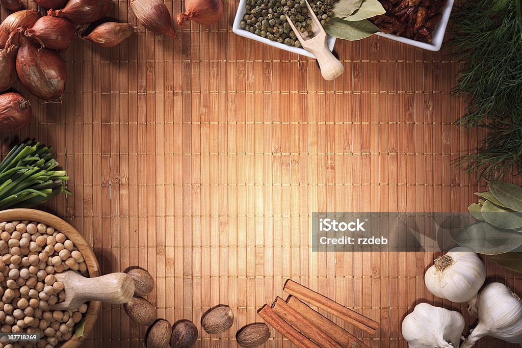 Composition of spices and vegetables Composition of spices and vegetables ideal for  menus or website background. Baking Stock Photo