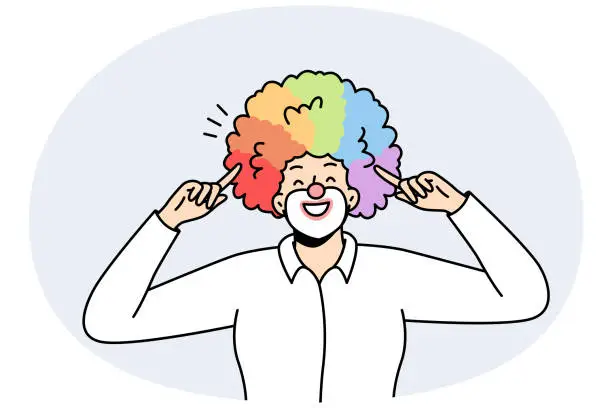 Vector illustration of Portrait of male clown with rainbow hairstyle.