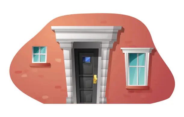 Vector illustration of European facade with closed door flat vector vector illustration isolated.