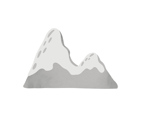 Doodle mountain in scandinavian style. Hill with snow. Hand drawn children digital illustration. Kids wallpaper. Mountainscape, baby room design, nursery wall decor