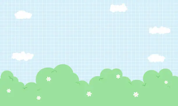 Vector illustration of Cute Kawaii Grid Clouds and Cartoon Background