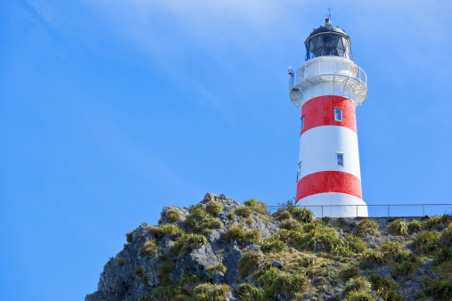 Lighthouse at Cape Palliser, Wairarapa, New Zealand. Built in 1897, the lighthouse was staffed until 1986, when it was automated.