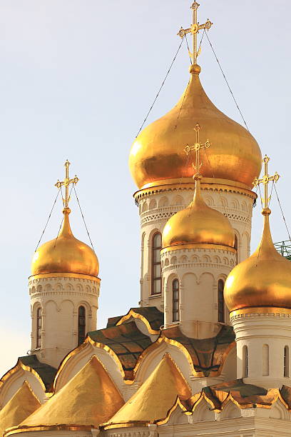 istock Golden Russian cross domes inside kremlin, Moscow - Russia 187723499