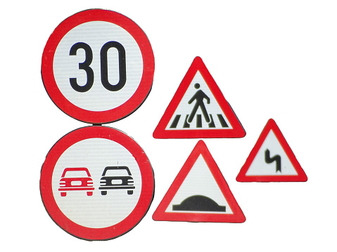 Group of traffic signs isolated on white