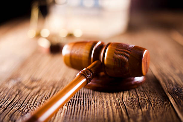 istock Wooden gavel barrister, justice concept, legal system 187724288
