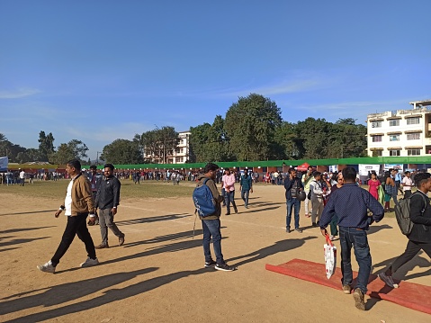 People gathering at a Job Fair (Job Mela) for unemployment youth seeking job organized at at Khanapara Farm Gate Field