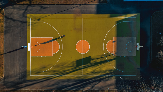 Basketball court top view. Centro Sportivo Enrico Mattei. San Donato Milanese, Milano, Italia. High quality photo