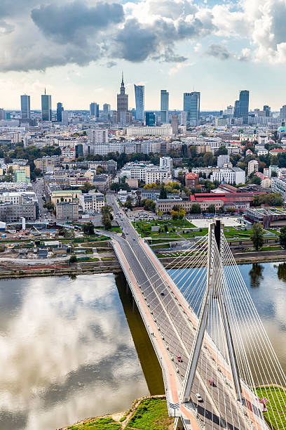 istock Warsaw skyline behind the bridge 187728559