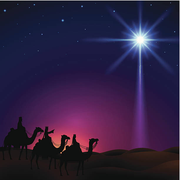 Three Wise Men Three wise men follow the star to Bethlehem. EPS 10, contains trasparency. Star created with mesh. bethlehem west bank stock illustrations