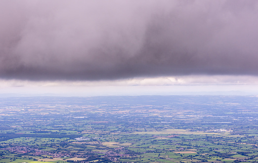 A front of bad weather bringing wet, windy conditions to the area below, seen here from an aircraft view above.