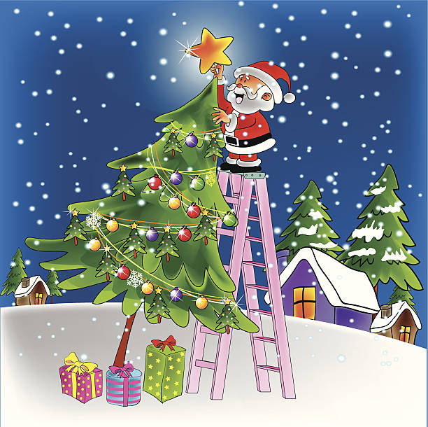 stockillustraties, clipart, cartoons en iconen met santa claus - christmas tree