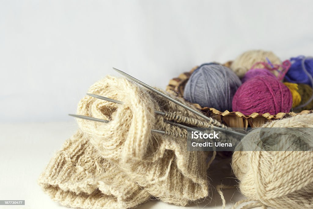knitwear knitting and needles, balls of yarn Art And Craft Stock Photo